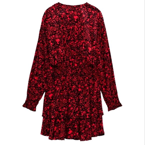 ZARA Dress Mini Short Ruffle Sexy‎ Long Sleeve Black Red Babydoll Whimsygoth S - Picture 5 of 15